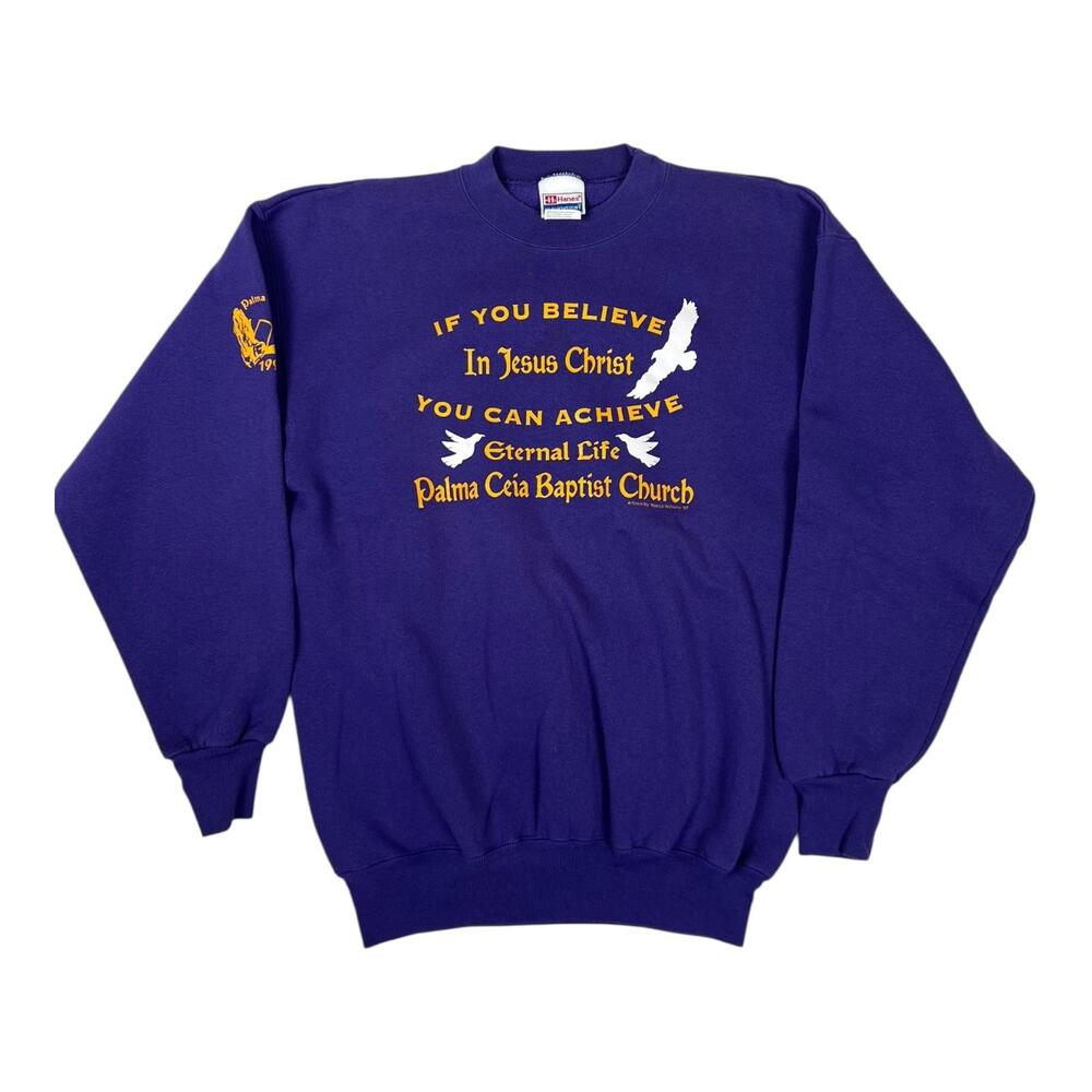 Vintage Palma Ceia Baptist Church Sweatshirt Mens Large Purple 90s Christian God